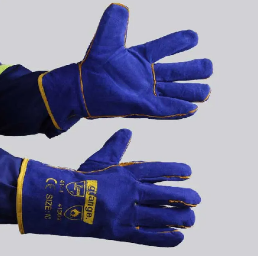 Blue Lined Leather Glove - Wrist Length