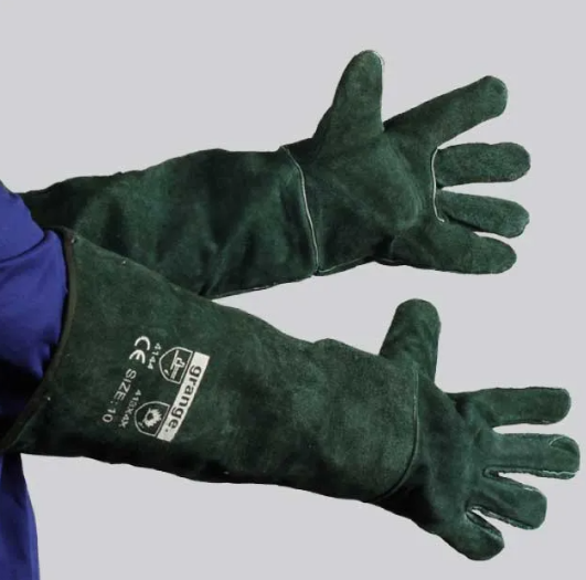 Green Lined Leather Glove - Shoulder Length