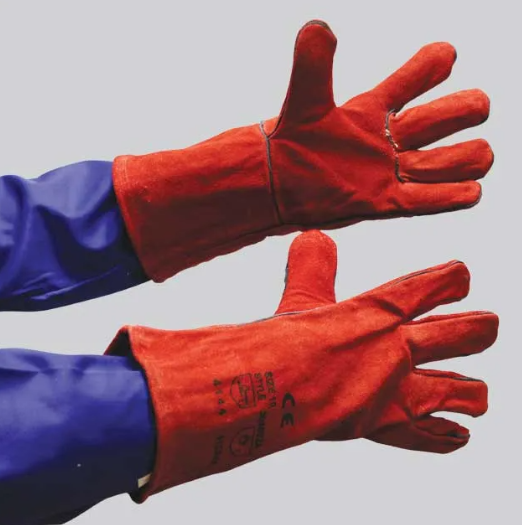 Red Lined Leather - Welted Seams Elbow Length