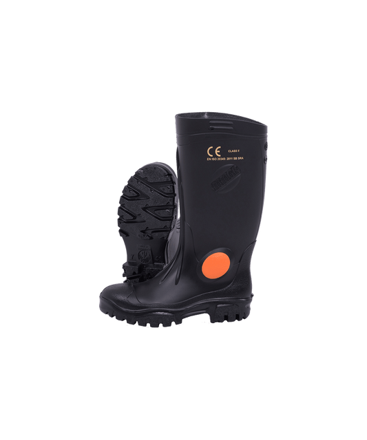 Black/Black Knee Length Heavy Duty Steel Toe Recycled Gumboot