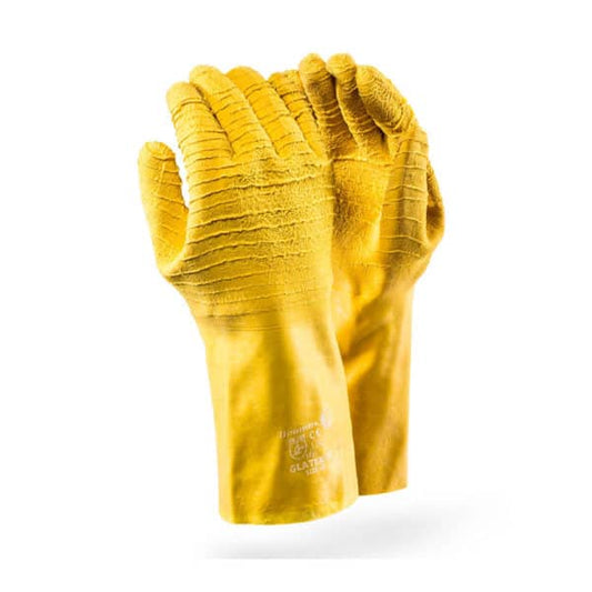 Yellow Crinkle 35cm Rubber Glove